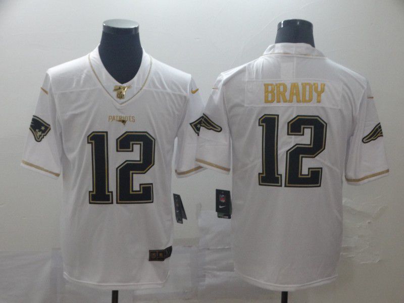 Men New England Patriots #12 Brady White Retro gold character Nike NFL Jerseys->chicago bears->NFL Jersey